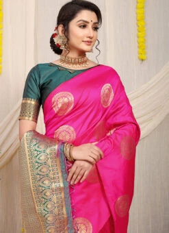 Zari Weaving Work Dark Pink Color Soft Patola Silk Saree Festive Wear -C Bazaar Shop zari weaving work dark pink color soft patola silk saree sasom110730 b