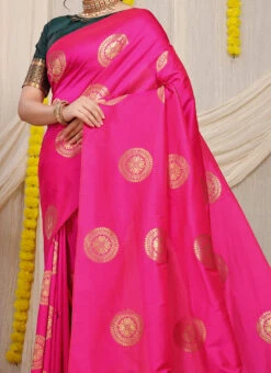 Zari Weaving Work Dark Pink Color Soft Patola Silk Saree Festive Wear