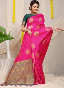 Zari Weaving Work Dark Pink Color Soft Patola Silk Saree Festive Wear -C Bazaar Shop zari weaving work dark pink color soft patola silk saree sasom110730 u