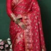 Zari Work Strawberry Red Color Pure Silk Chiffon Georgette Saree Festive Wear