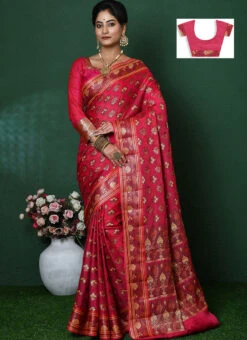 Zari Work Strawberry Red Color Pure Silk Chiffon Georgette Saree Festive Wear -C Bazaar Shop zari work strawberry red color pure silk chiffon georgette saree savns133a u