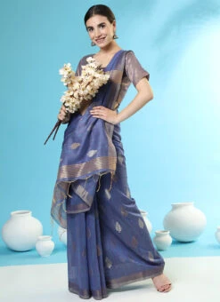 Zari Woven Handloom Silk Blue Color Saree Festive Wear -C Bazaar Shop zari woven handloom silk blue color saree sasvw381 u