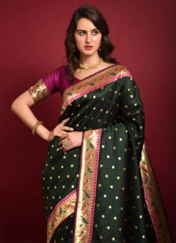 Zari Woven Paithani Silk BT Green Color Saree Festive Wear 7 Zari Woven Paithani Silk BT Green Color Saree Festive Wear -C Bazaar Shop zari woven paithani silk bt green color saree sasvw395 b
