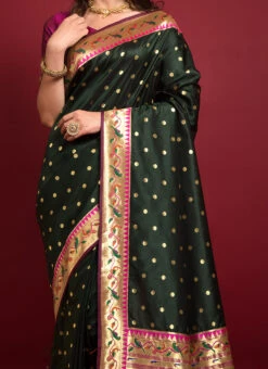 Zari Woven Paithani Silk BT Green Color Saree Festive Wear